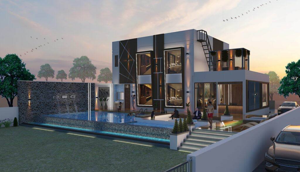 elevation devendra bhaskar ji farmhouse pool side